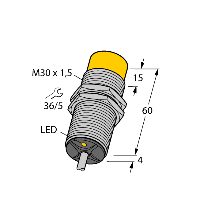 Turck Inductive Proximity Metal Barrel Sensor; 30mm; Non-Embeddable; 10-30VDC; NO; NPN